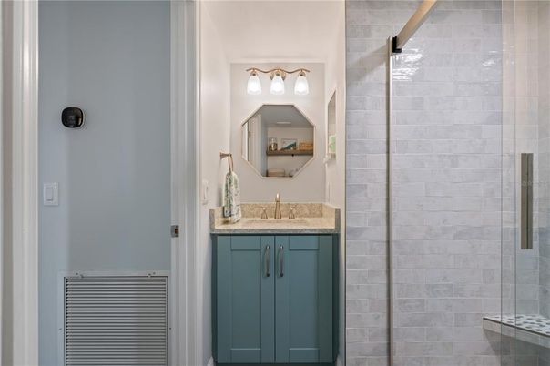 Bathroom, Glass Shower, Interior, Stone Walls