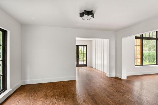 Empty room, Interior, Recessed Lighting, Wood Texture Flooring