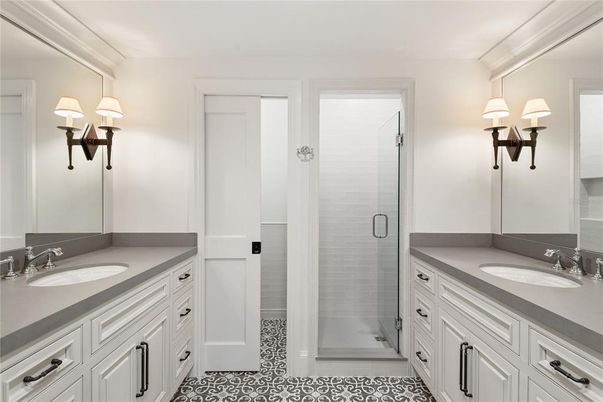 Bathroom, Dual Sink Vanities, Glass Shower, Interior