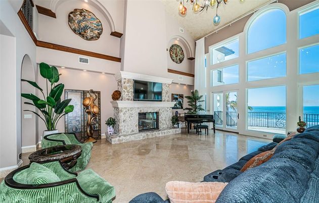 Fireplace, Interior, Living room, Piano, Recessed Lighting, Water