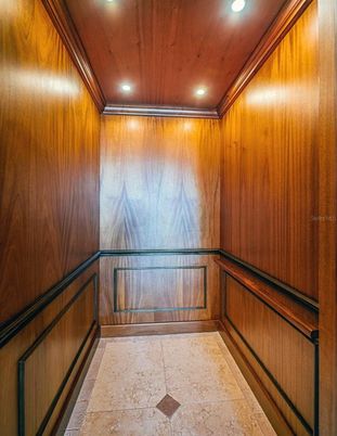 Elevator, Interior, Recessed Lighting, Wooden Ceilings, Wooden Walls