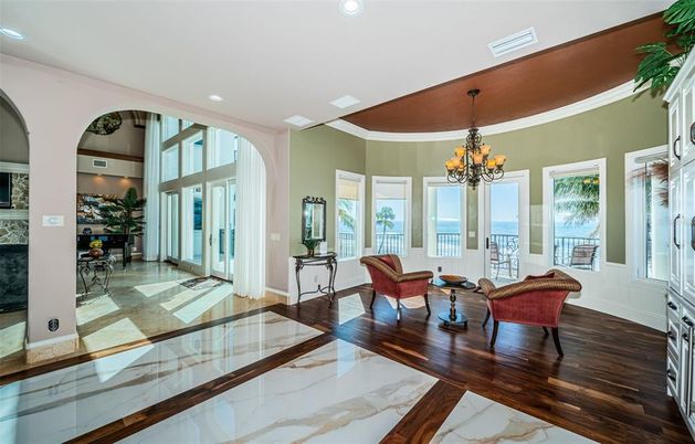 Chandelier, Interior, Living room, Marble, Recessed Lighting, Wood Texture Flooring