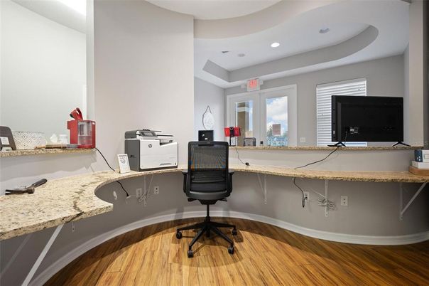 Home Office, Interior, Recessed Lighting, Wood Texture Flooring