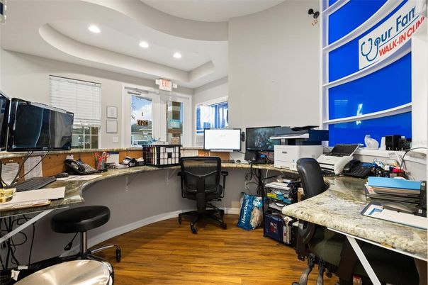 Home Office, Interior, Recessed Lighting, Wood Texture Flooring