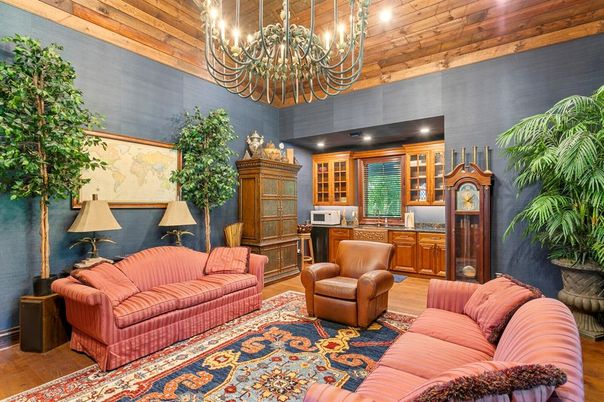 Chandelier, Interior, Kitchen, Living room, Recessed Lighting, Wooden Beams, Wooden Ceilings, Wood Texture Flooring