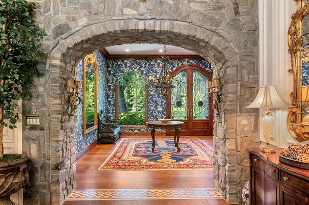 Interior, Recessed Lighting, Stone Walls, Wood Texture Flooring