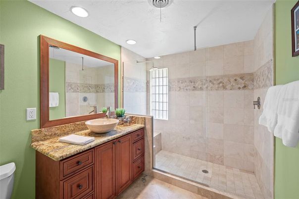 Bathroom, Glass Shower, Interior, Recessed Lighting