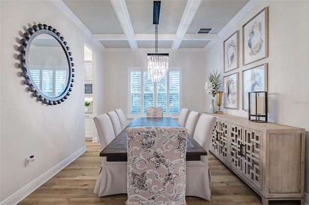 Chandelier, Dining room, Interior, Wood Texture Flooring