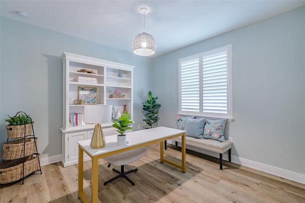 Home Office, Interior, Pendant Lights, Wood Texture Flooring