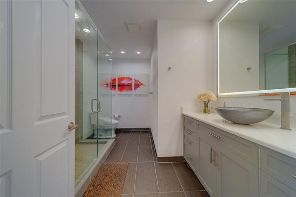 Bathroom, Dual Sink Vanities, Glass Shower, Interior, Recessed Lighting