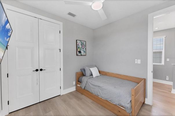 Bedroom, Interior, Recessed Lighting, Wood Texture Flooring