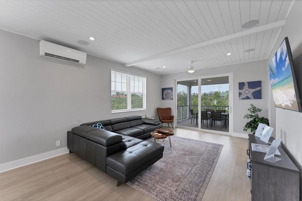 Dining room, Interior, Living room, Recessed Lighting, Wood Texture Flooring
