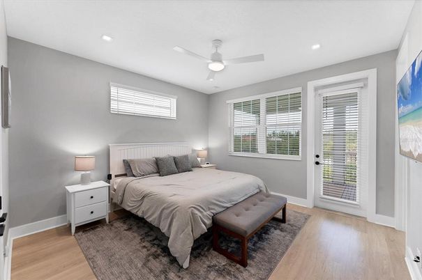 Bedroom, Interior, Recessed Lighting, Wood Texture Flooring