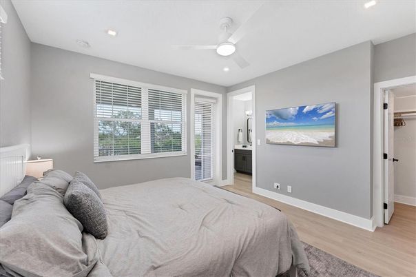 Bedroom, Interior, Recessed Lighting, Wood Texture Flooring