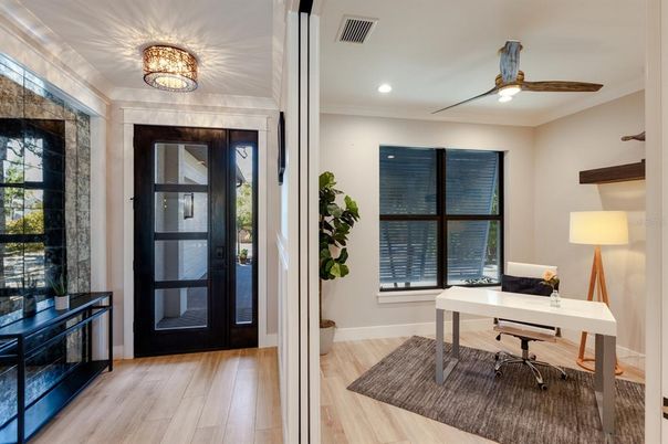 Home Office, Interior, Recessed Lighting, Wood Texture Flooring