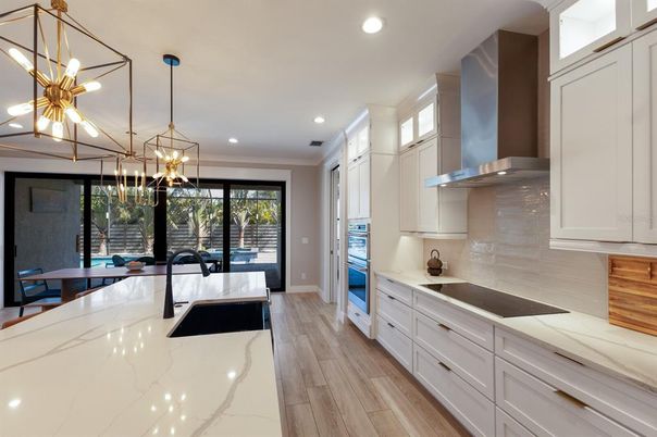 Interior, Kitchen, Pendant Lights, Recessed Lighting, Wood Texture Flooring