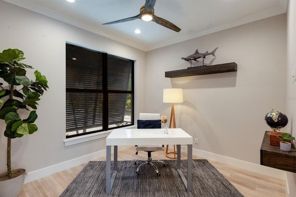 Home Office, Interior, Recessed Lighting, Wood Texture Flooring