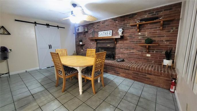 Dining room, Fireplace, Interior, Stone Walls