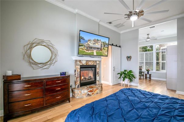 Bedroom, Fireplace, Interior, Wood Texture Flooring