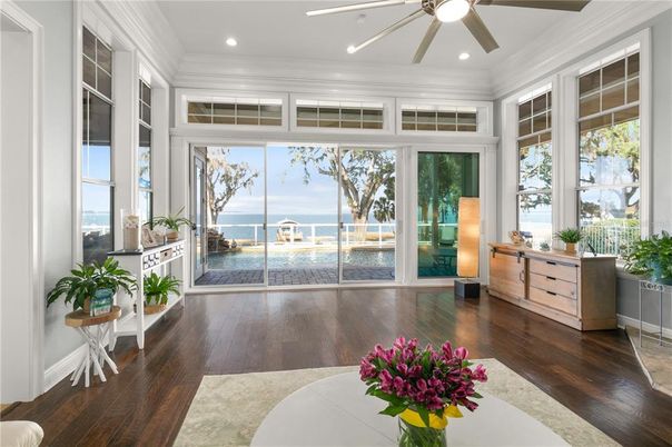 Interior, Recessed Lighting, Sun Room, Water, Wood Texture Flooring