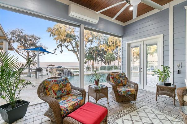 Interior, Living room, Sun Room, Water, Wooden Ceilings