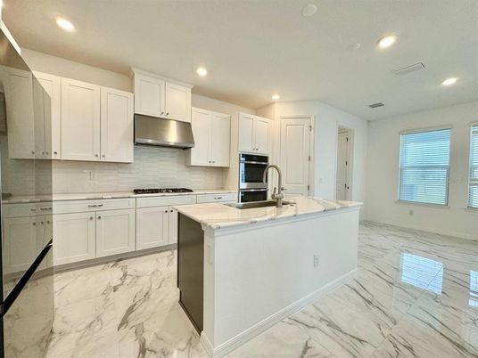 Interior, Kitchen, Marble, Recessed Lighting, Stainless Steel Appliances