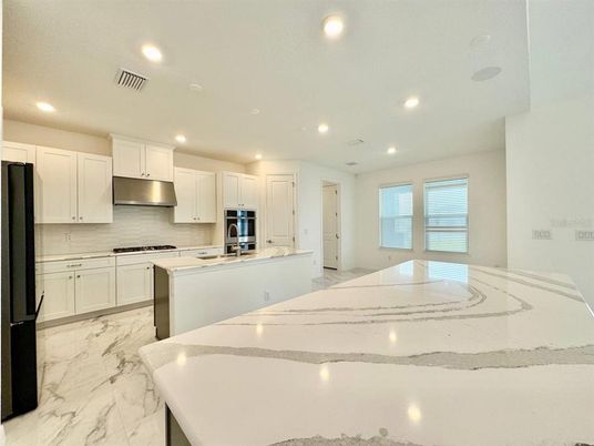 Interior, Kitchen, Marble, Recessed Lighting, Stainless Steel Appliances
