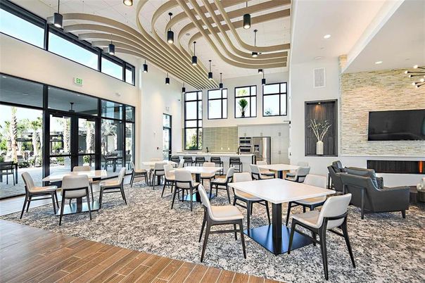 Dining room, Fireplace, Interior, Living room, Pendant Lights, Recessed Lighting, Stone Walls, Wood Texture Flooring