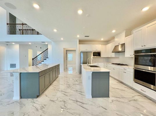 Interior, Kitchen, Marble, Recessed Lighting, Stainless Steel Appliances