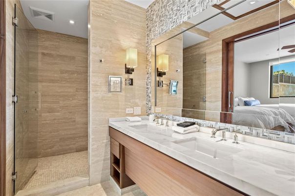 Bathroom, Bedroom, Dual Sink Vanities, Glass Shower, Interior, Recessed Lighting