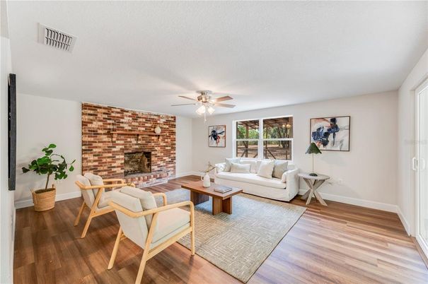 Fireplace, Interior, Living room, Stone Walls, Wood Texture Flooring