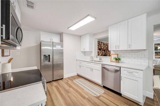 Interior, Kitchen, Stainless Steel Appliances, Wood Texture Flooring