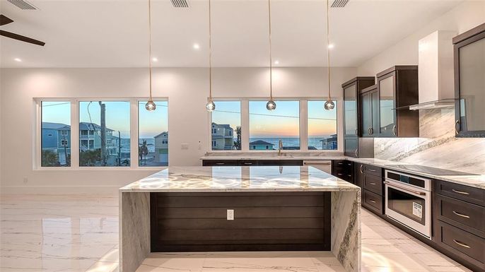 Interior, Kitchen, Marble, Pendant Lights, Recessed Lighting, Water