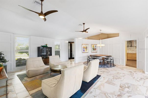 Dining room, Interior, Living room, Marble, Pendant Lights