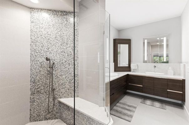 Bathroom, Glass Shower, Interior, Recessed Lighting