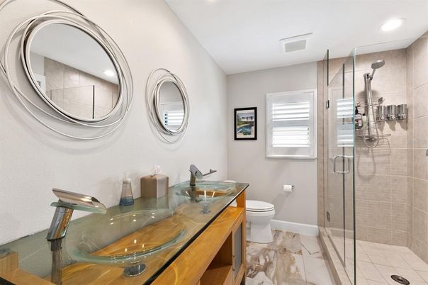 Bathroom, Glass Shower, Interior, Marble, Recessed Lighting