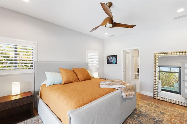 Bedroom, Interior, Recessed Lighting, Wood Texture Flooring