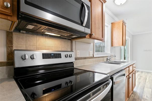 Interior, Kitchen, Stainless Steel Appliances, Wood Texture Flooring