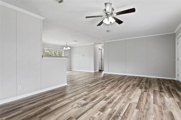 Chandelier, Empty room, Interior, Wood Texture Flooring