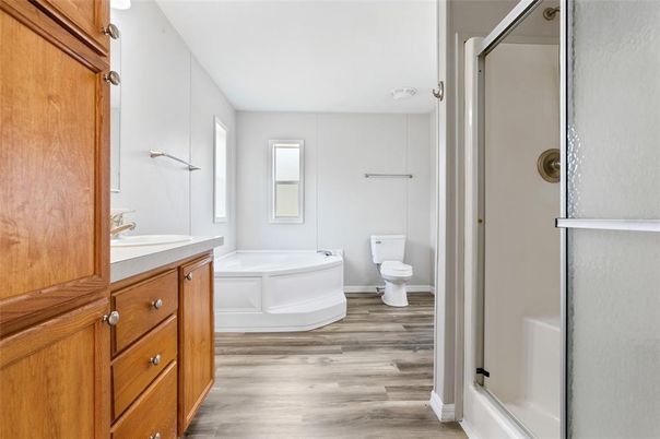 Bathroom, Glass Shower, Interior, Wood Texture Flooring