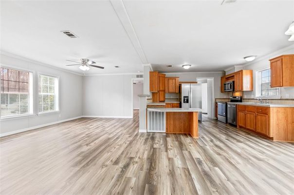 Interior, Kitchen, Stainless Steel Appliances, Wood Texture Flooring