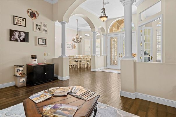 Chandelier, Dining room, Interior, Pendant Lights, Wood Texture Flooring