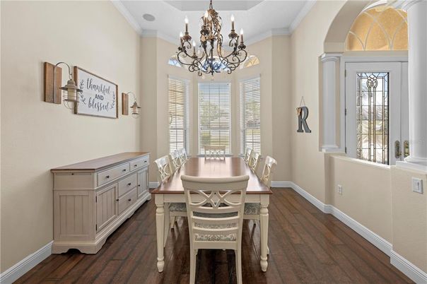 Chandelier, Dining room, Interior, Wood Texture Flooring
