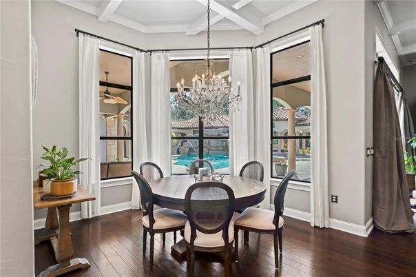 Chandelier, Dining room, Interior, Wood Texture Flooring