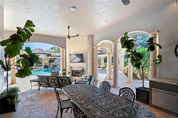 Exterior, Fireplace, Pool, Recessed Lighting