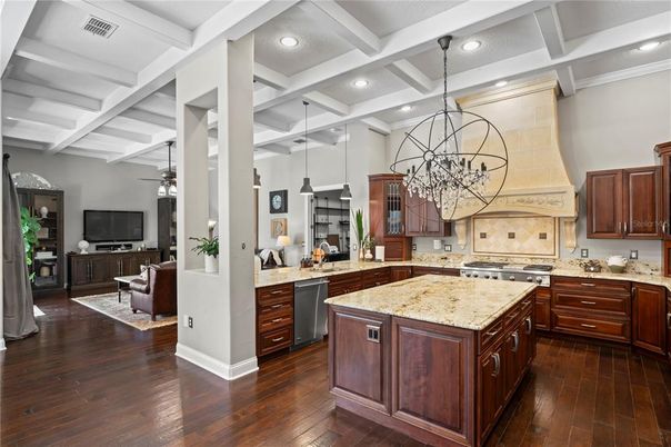 Interior, Kitchen, Living room, Pendant Lights, Recessed Lighting, Stainless Steel Appliances, Wood Texture Flooring