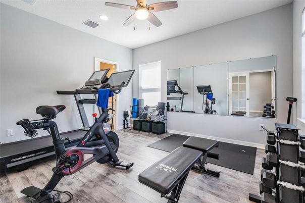 Fitness Equipment, Interior, Recessed Lighting, Wood Texture Flooring