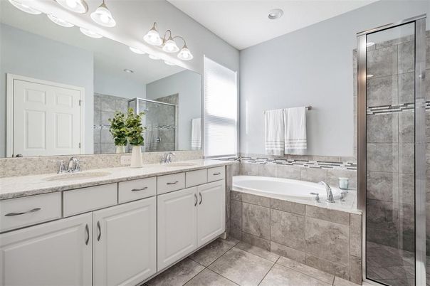 Bathroom, Dual Sink Vanities, Glass Shower, Interior, Recessed Lighting