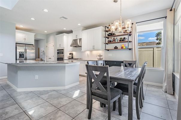 Dining room, Interior, Kitchen, Pendant Lights, Recessed Lighting, Stainless Steel Appliances