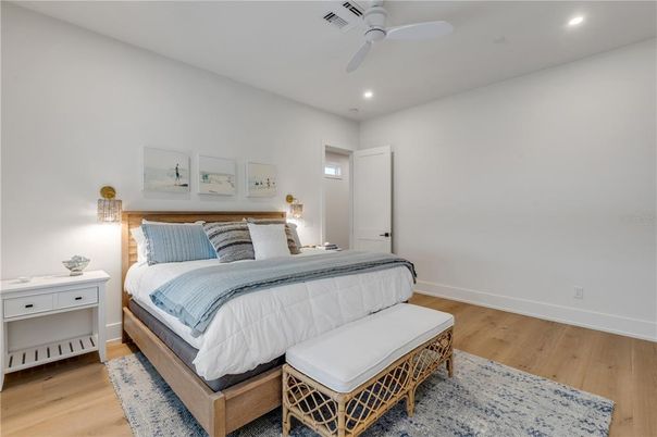 Bedroom, Interior, Recessed Lighting, Wood Texture Flooring